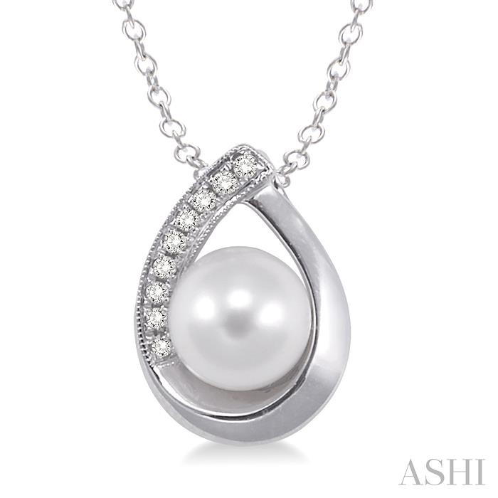 Silver Pearl & Diamond Pendant