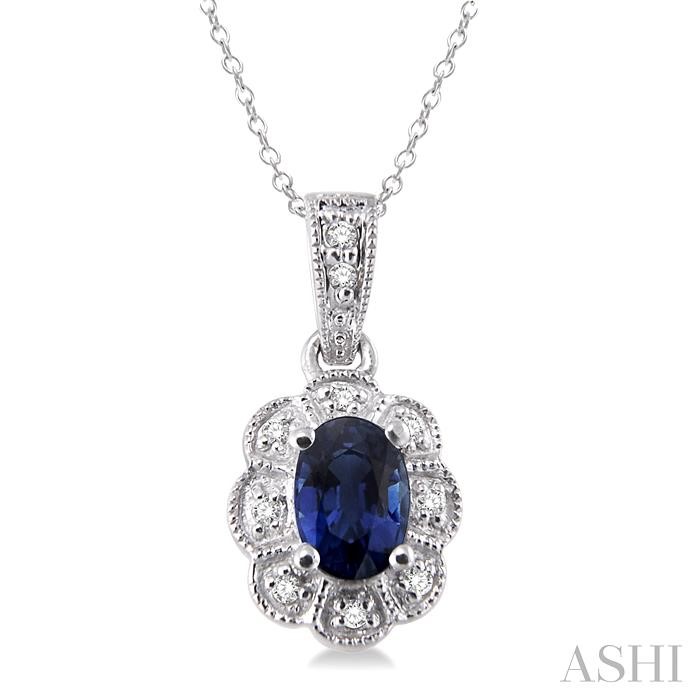 SILVER OVAL SHAPE GEMSTONE & DIAMOND PENDANT
