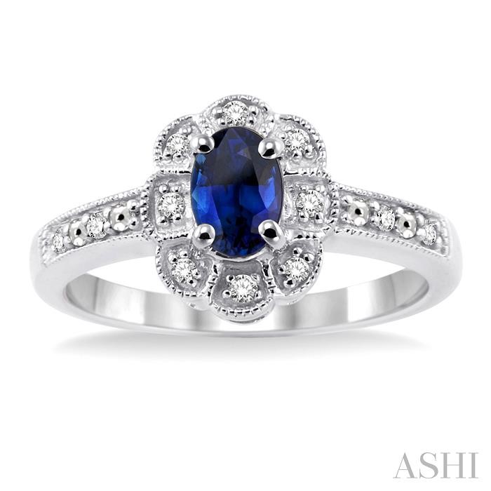 Silver Oval Shape Gemstone & Diamond Ring-2