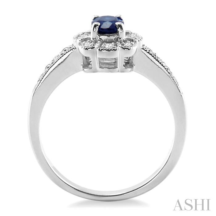 Silver Oval Shape Gemstone & Diamond Ring-3