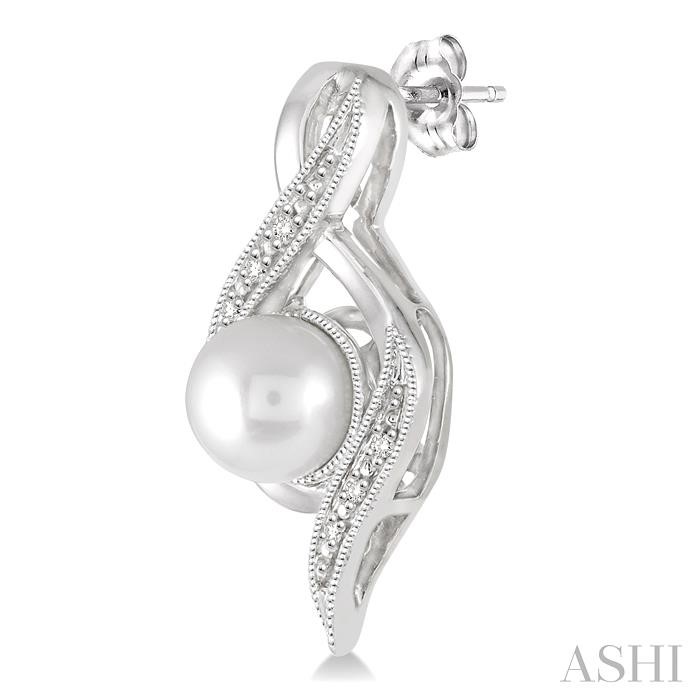 Silver Pearl & Diamond Earrings-3
