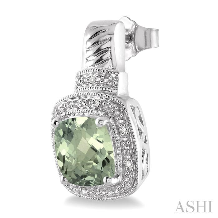 Silver Cushion Shape Gemstone & Diamond Earrings-3