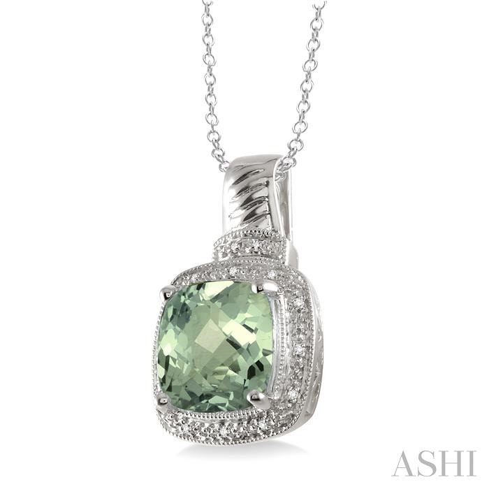Silver Cushion Shape Gemstone & Diamond Pendant-2