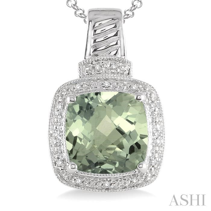 Silver Cushion Shape Gemstone & Diamond Pendant-3