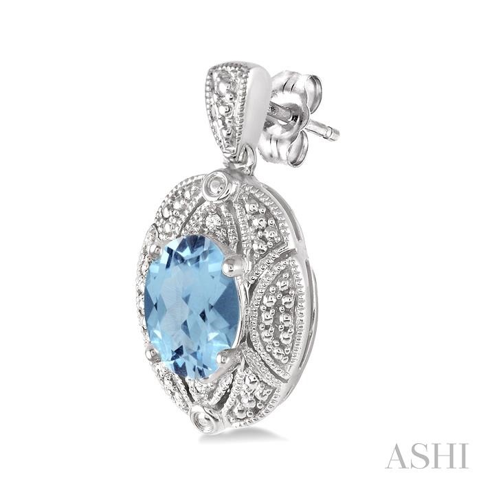 Silver Oval Shape Gemstone & Diamond Earrings-3