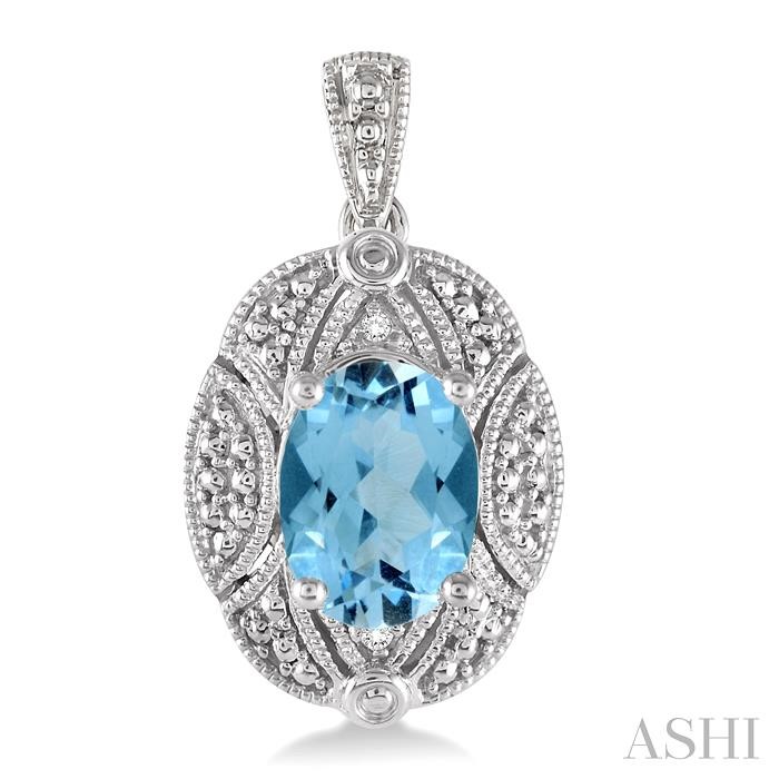 Silver Oval Shape Gemstone & Diamond Earrings-2