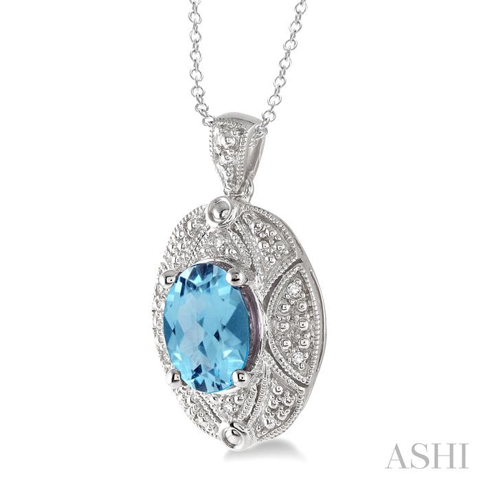 Silver Oval Shape Gemstone & Diamond Pendant-2