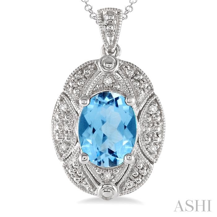 Silver Oval Shape Gemstone & Diamond Pendant-3