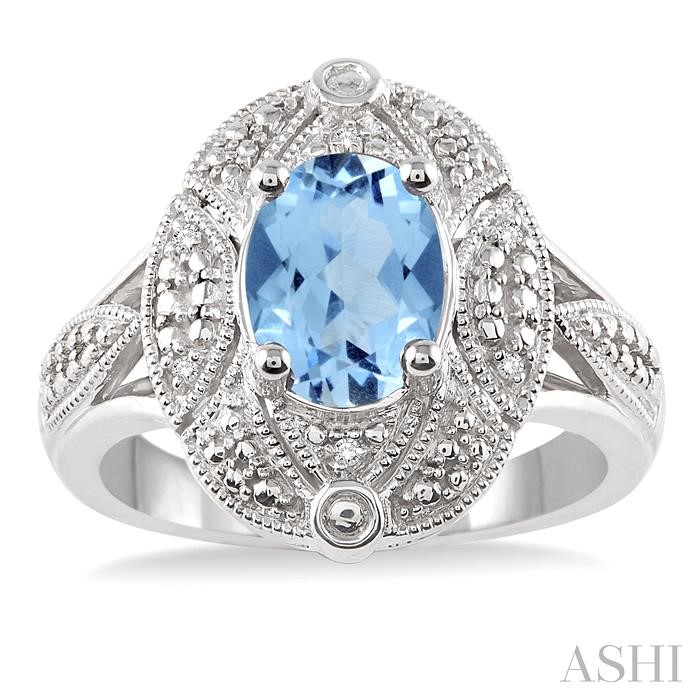 Silver Oval Shape Gemstone & Diamond Ring-2