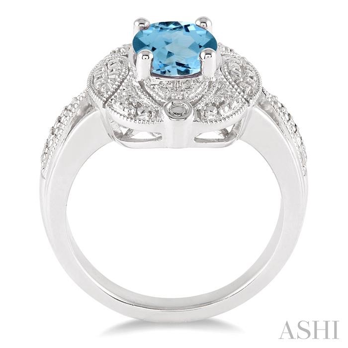 Silver Oval Shape Gemstone & Diamond Ring-3