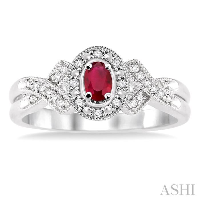 Silver Oval Shape Gemstone & Halo Diamond Ring-2
