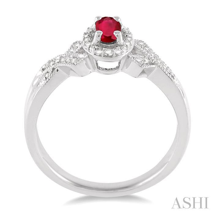 Silver Oval Shape Gemstone & Halo Diamond Ring-3