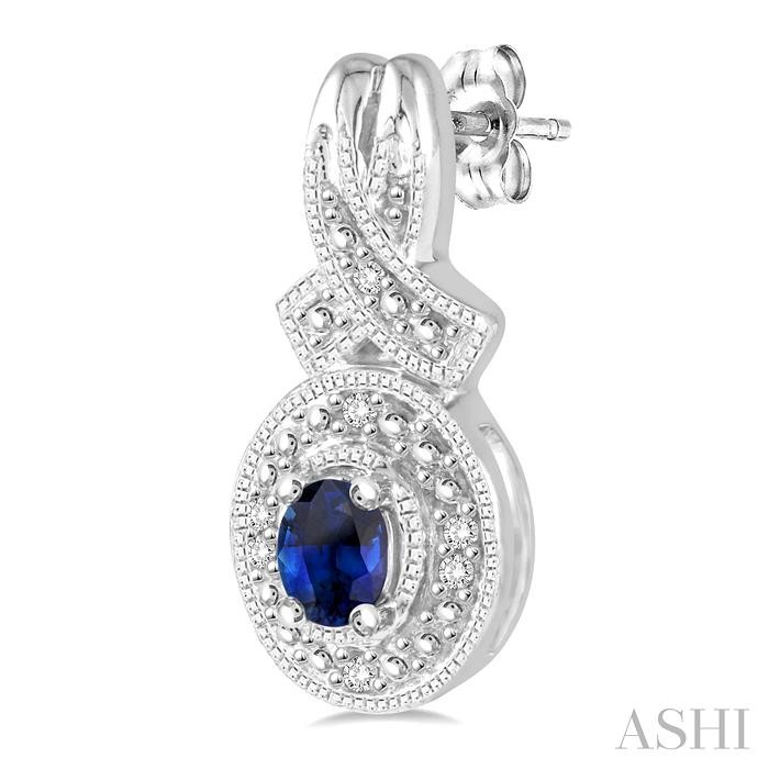 Silver Oval Shape Gemstone & Diamond Earrings-3