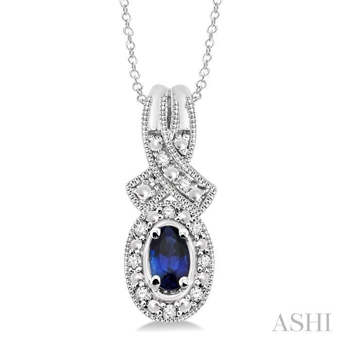 SILVER OVAL SHAPE GEMSTONE & DIAMOND PENDANT
