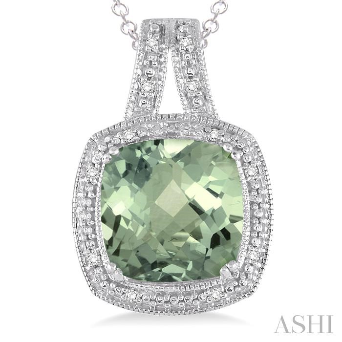 Silver Cushion Shape Gemstone & Diamond Pendant-3