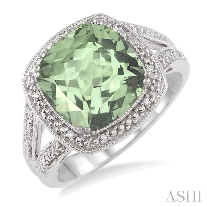 SILVER CUSHION SHAPE GEMSTONE & DIAMOND RING