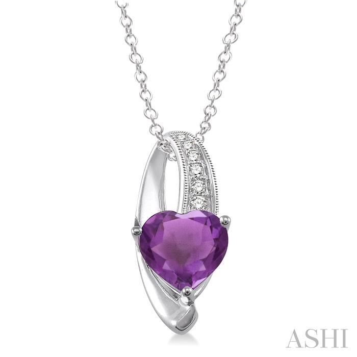 SILVER HEART SHAPE GEMSTONE & DIAMOND FASHION PENDANT