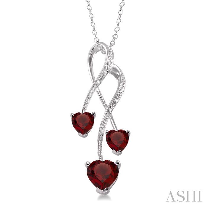 SILVER TRIPLE HEART SHAPE GEMSTONE & DIAMOND PENDANT