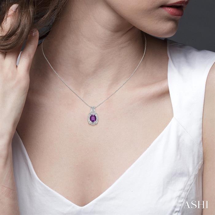 Silver Oval Shape Gemstone & Diamond Pendant-4