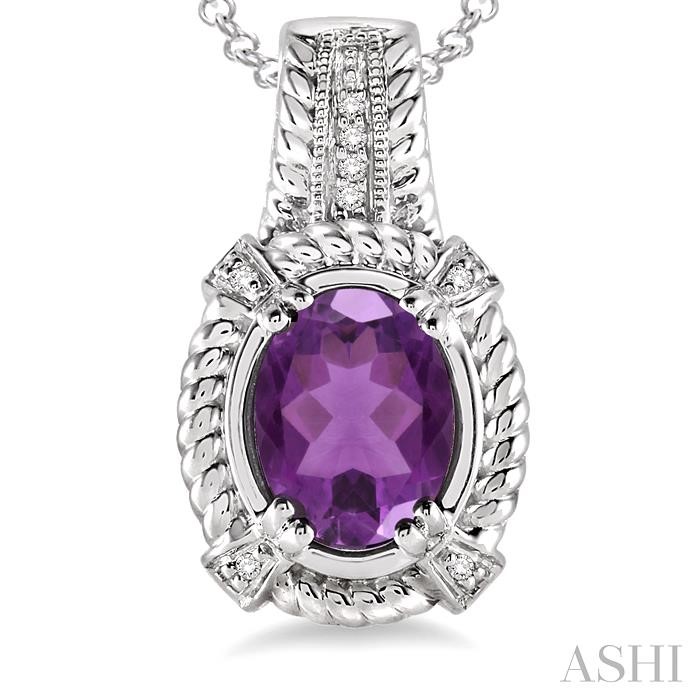 Silver Oval Shape Gemstone & Diamond Pendant-3