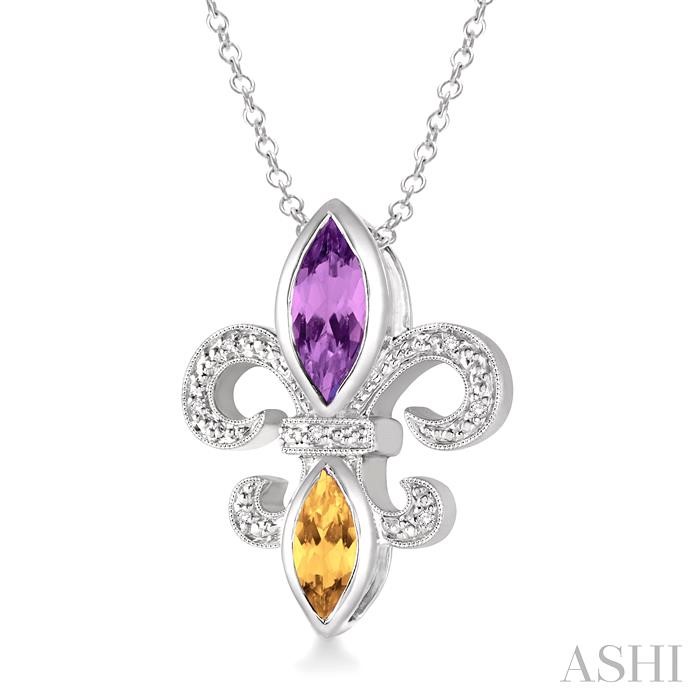 Silver Fleur De Lis Gemstone & Diamond Pendant-2