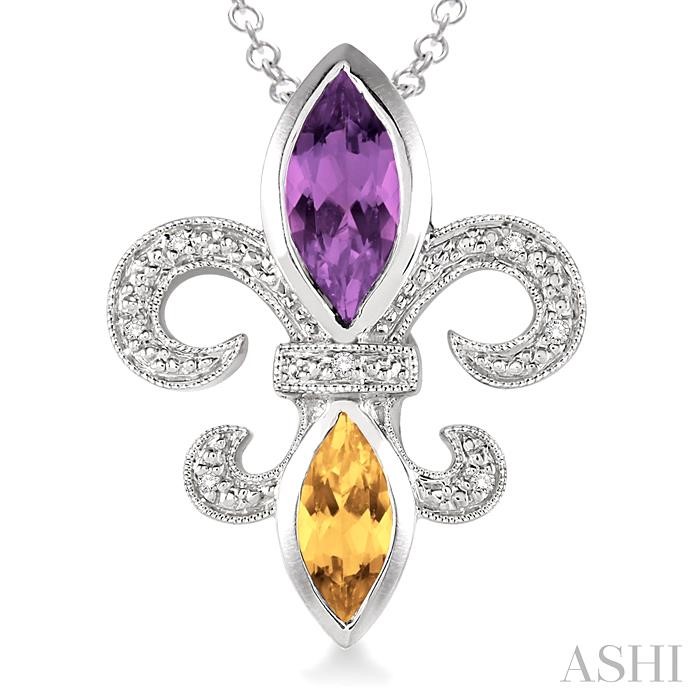 Silver Fleur De Lis Gemstone & Diamond Pendant-3