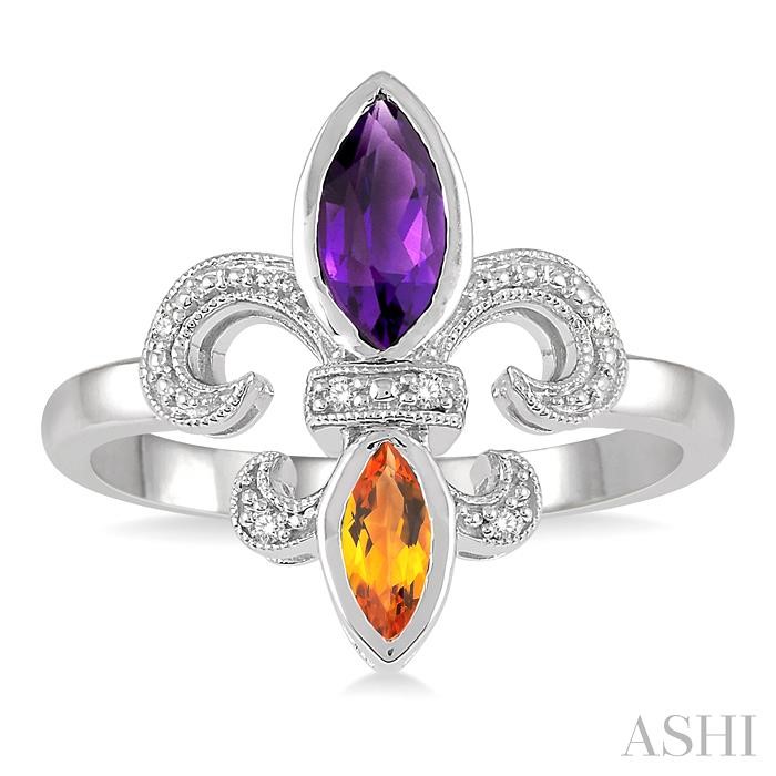 Silver Fleur De Lis Gemstone & Diamond Ring-2
