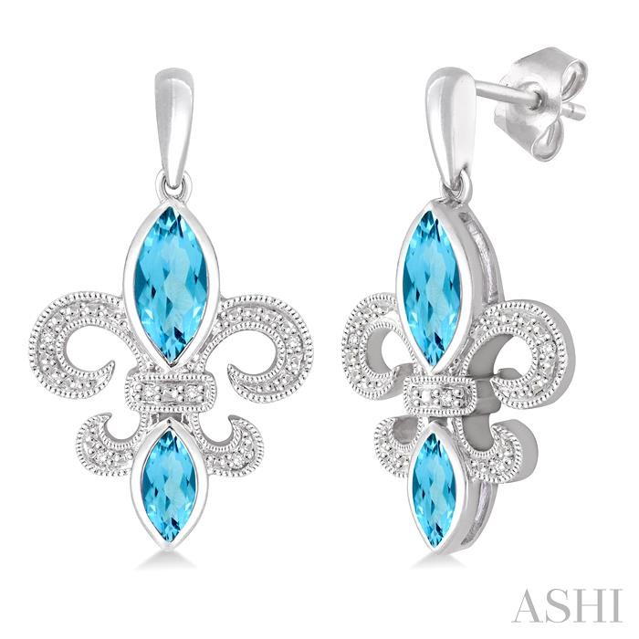 SILVER FLEUR DE LIS GEMSTONE & DIAMOND EARRINGS
