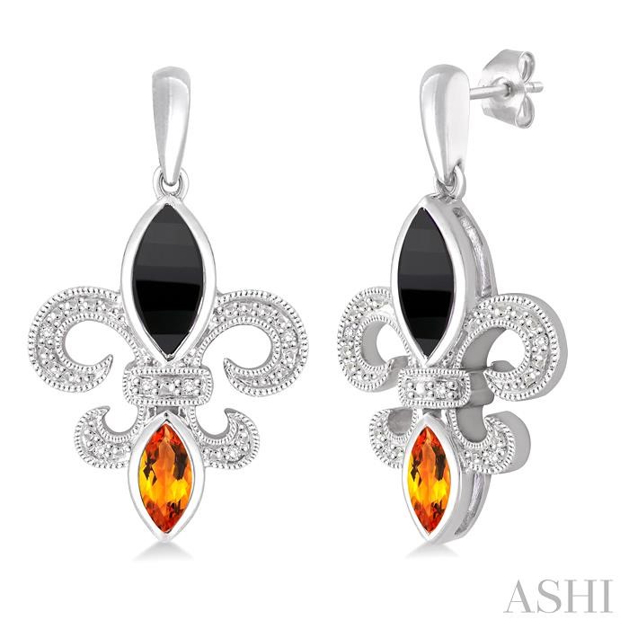 SILVER FLEUR DE LIS GEMSTONE & DIAMOND EARRINGS