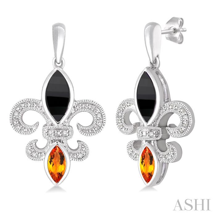 SILVER FLEUR DE LIS GEMSTONE & DIAMOND EARRINGS