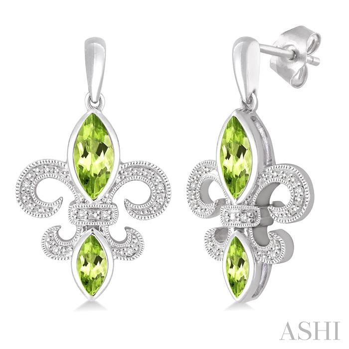 SILVER FLEUR DE LIS GEMSTONE & DIAMOND EARRINGS