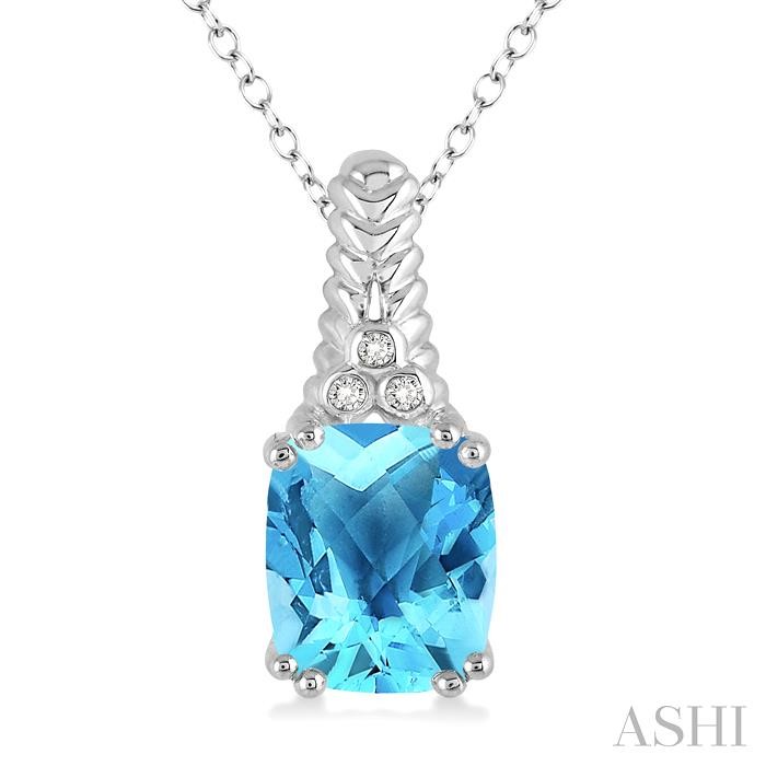 SILVER CUSHION SHAPE GEMSTONE & DIAMOND PENDANT