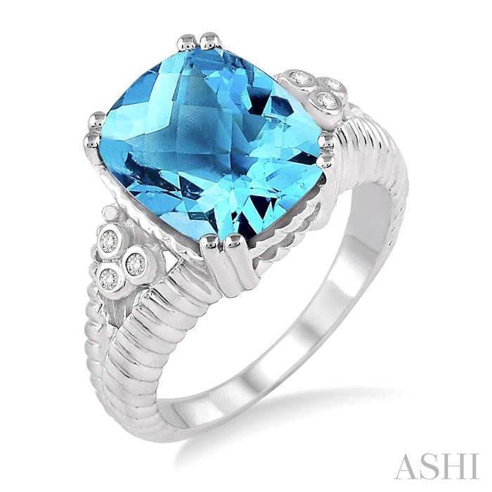 SILVER CUSHION SHAPE GEMSTONE & DIAMOND RING