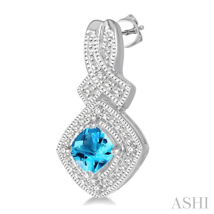 Silver Cushion Shape Gemstone & Diamond Earrings-3
