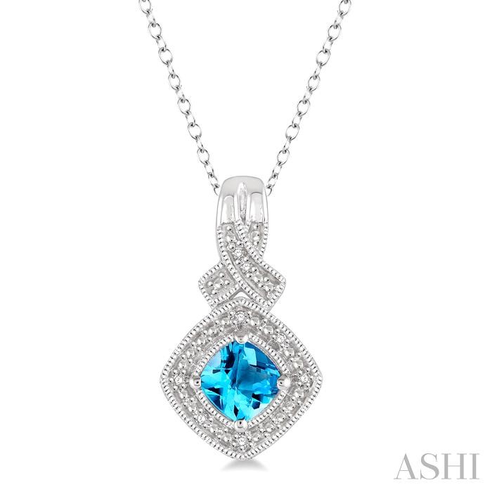 SILVER CUSHION SHAPE GEMSTONE & DIAMOND PENDANT