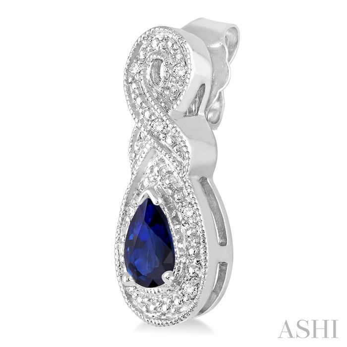 Silver Pear Shape Gemstone & Diamond Earrings-3
