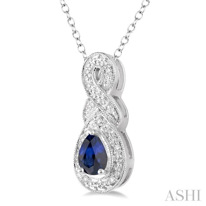 Silver Pear Shape Gemstone & Diamond Pendant-2