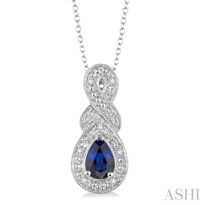 SILVER PEAR SHAPE GEMSTONE & DIAMOND PENDANT