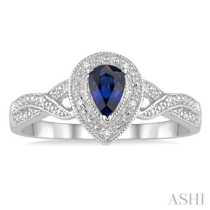 Silver Pear Shape Gemstone & Diamond Ring-2