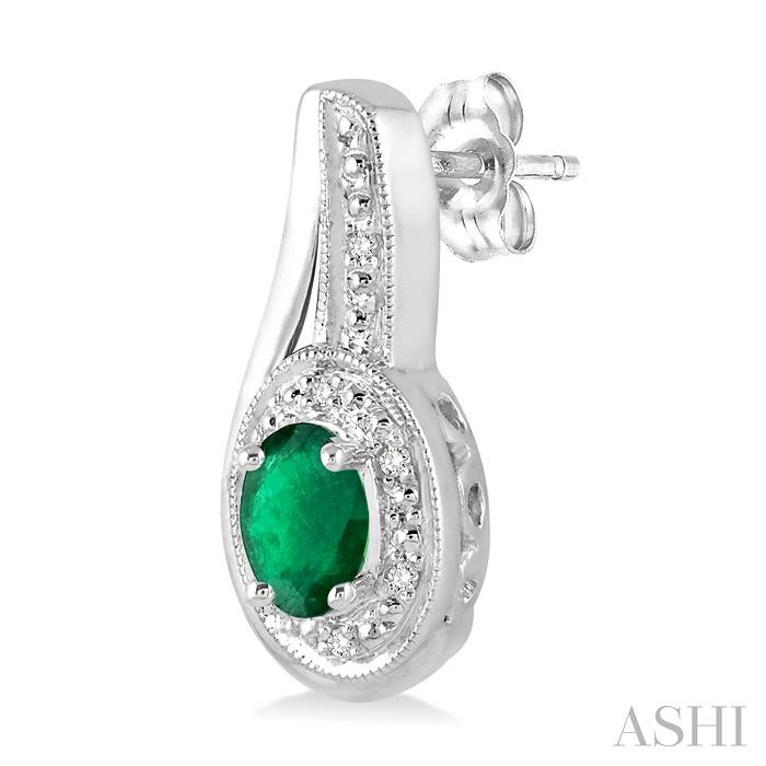 Silver Oval Shape Gemstone & Diamond Earrings-3