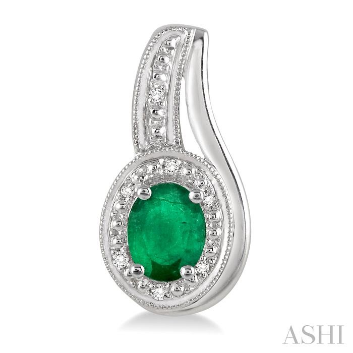 Silver Oval Shape Gemstone & Diamond Earrings-2