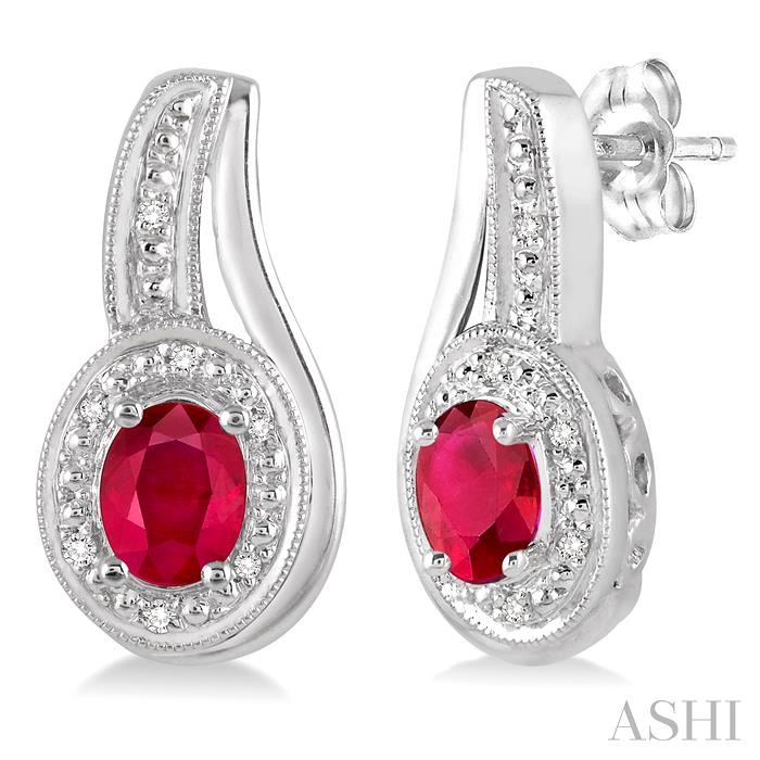 SILVER OVAL SHAPE GEMSTONE & DIAMOND EARRINGS