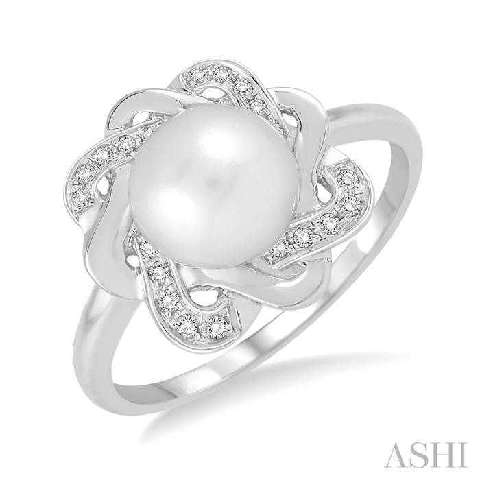 SILVER PEARL & DIAMOND RING