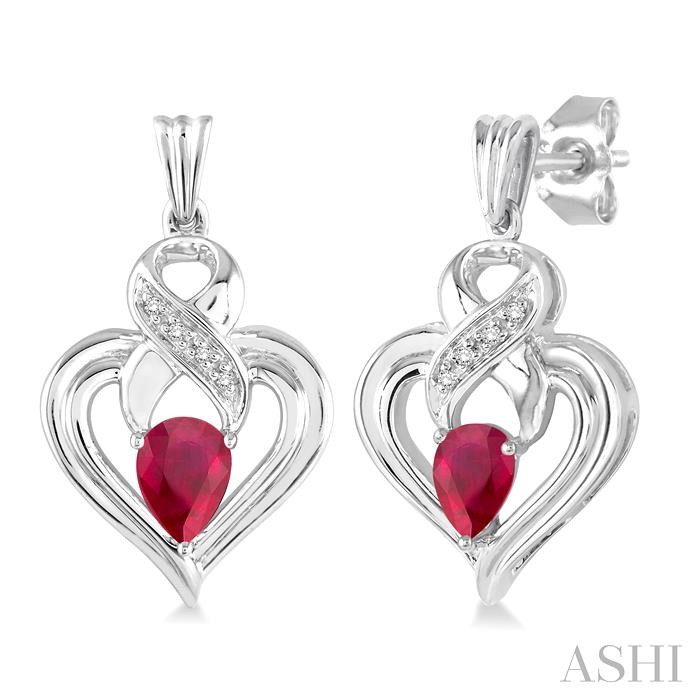 SILVER HEART SHAPE GEMSTONE & DIAMOND FASHION EARRINGS