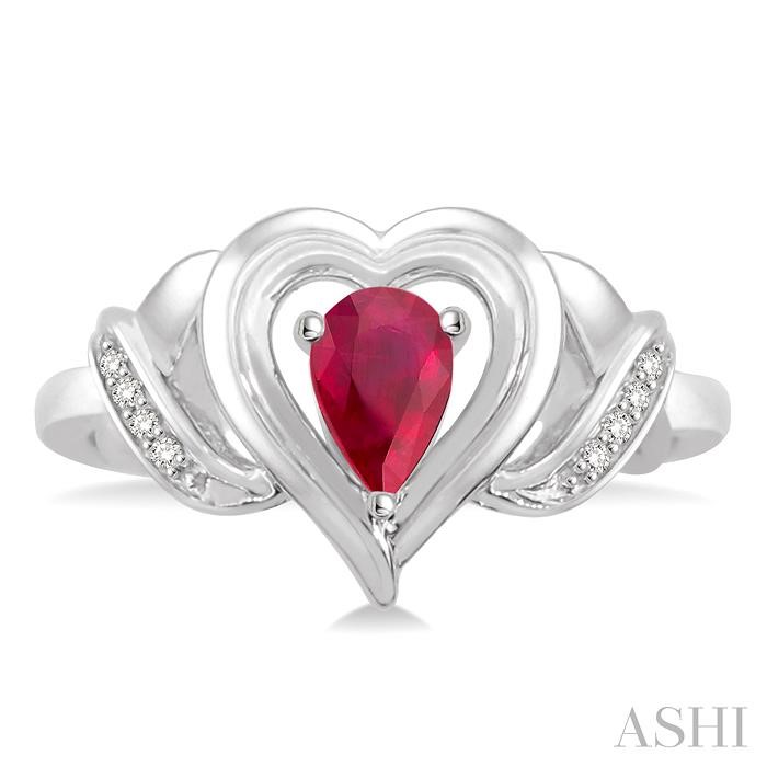 Silver Heart Shape Gemstone & Diamond Fashion Ring-2