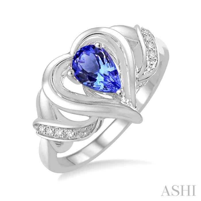 SILVER HEART SHAPE GEMSTONE & DIAMOND FASHION RING