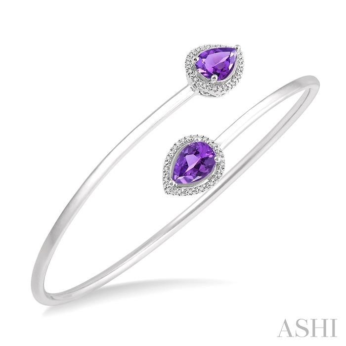 SILVER PEAR SHAPE GEMSTONE & DIAMOND OPEN CUFF BANGLE