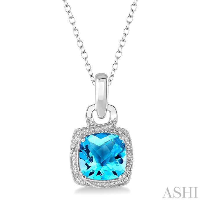 SILVER CUSHION SHAPE GEMSTONE & DIAMOND PENDANT