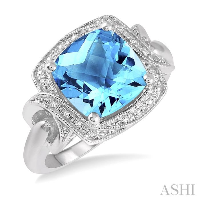 SILVER CUSHION SHAPE GEMSTONE & DIAMOND RING