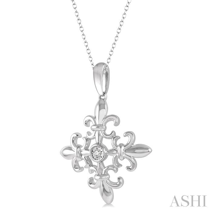 Silver Fleur De Lis Diamond Fashion Pendant-2